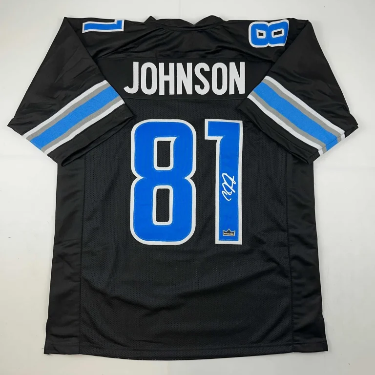 Facsimile Autographed Calvin Johnson Detroit Black Jersey Size Men's XL