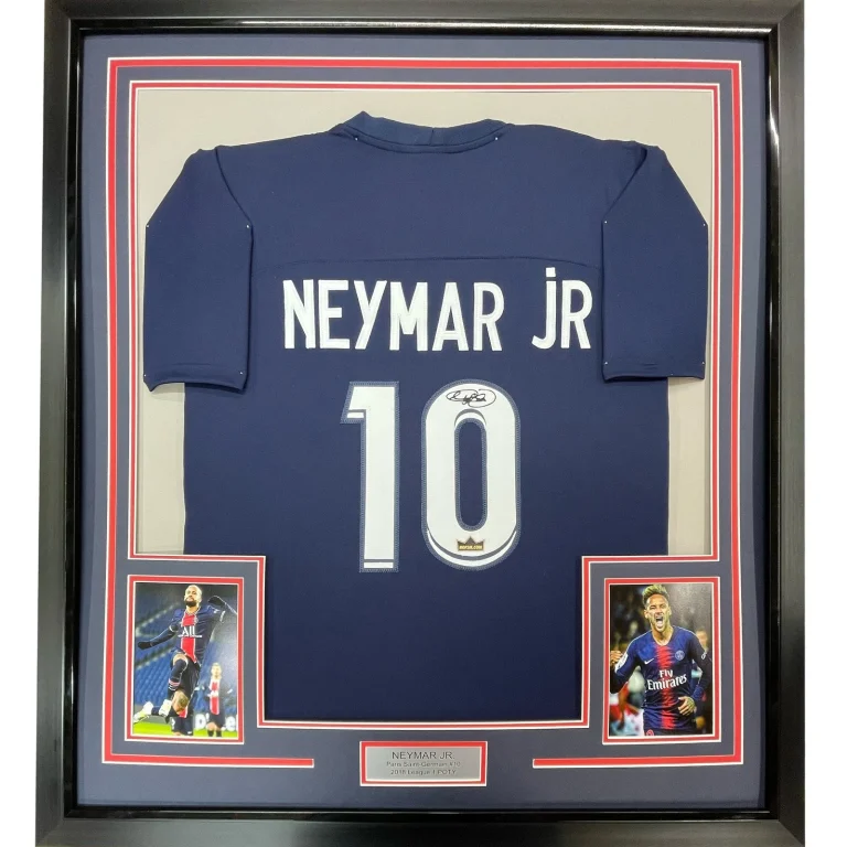 Framed Facsimile Autographed Neymar Jr. 35x39 PSG Blue Jersey