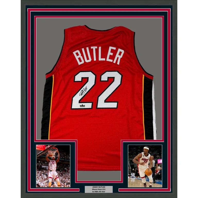 Framed Facsimile Autographed Jimmy Butler 35x39 Red Jersey