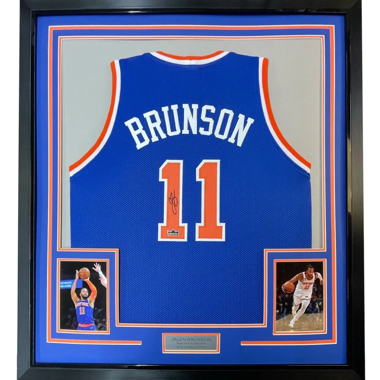 Framed Facsimile Autographed Jalen Brunson 35x39 Blue Jersey