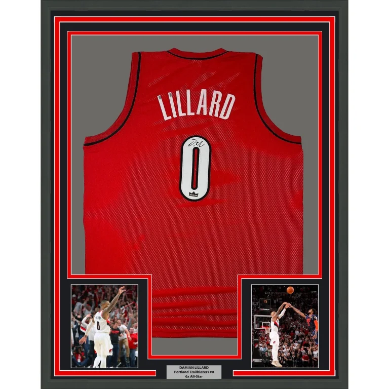 Framed Facsimile Autographed Damian Lillard 35x39 Red Jersey