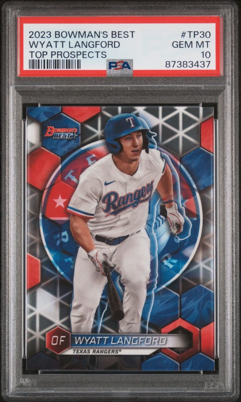 Graded 2023 Bowmans Best Wyatt Langford #555 Top Pros RC Card PSA 10