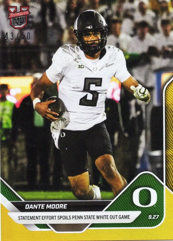 2025 Topps Bowman U Now Dante Moore #21 Gold Foil /50 Rookie RC Card