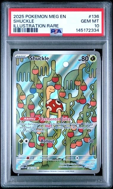 Graded 2025 Pokemon MEG EN Shuckle #136 Illustration Rare Card PSA 10