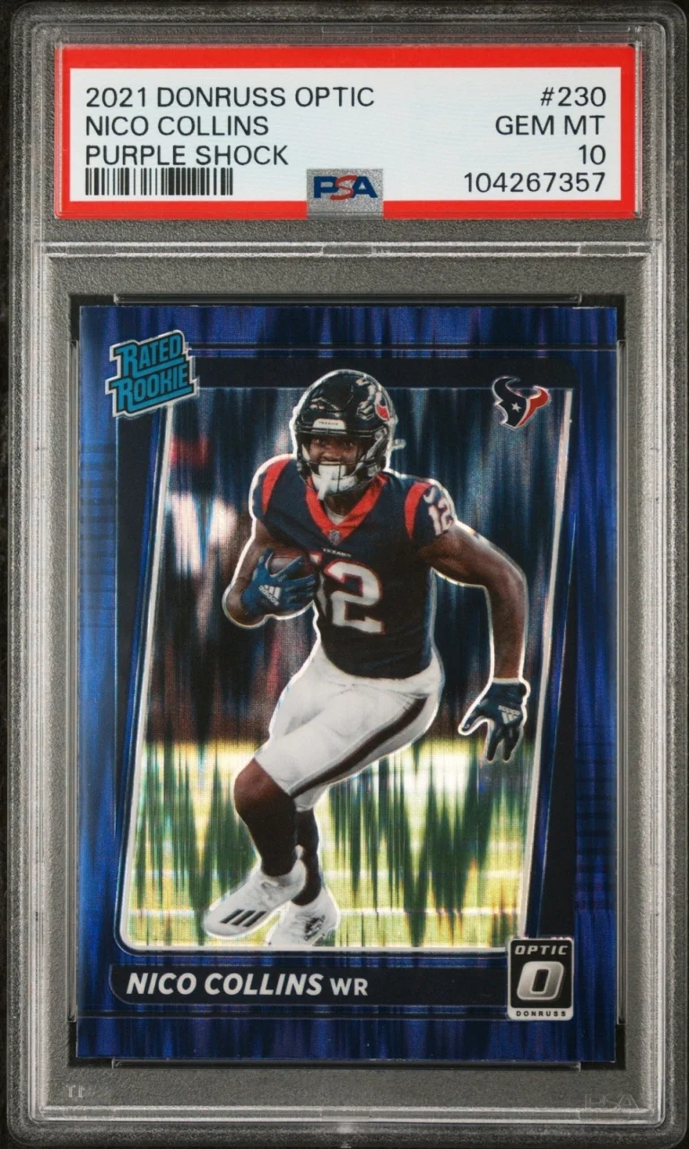 Graded 2021 Donruss Optic Nico Collins #230 Purple Shock RC Card PSA 10