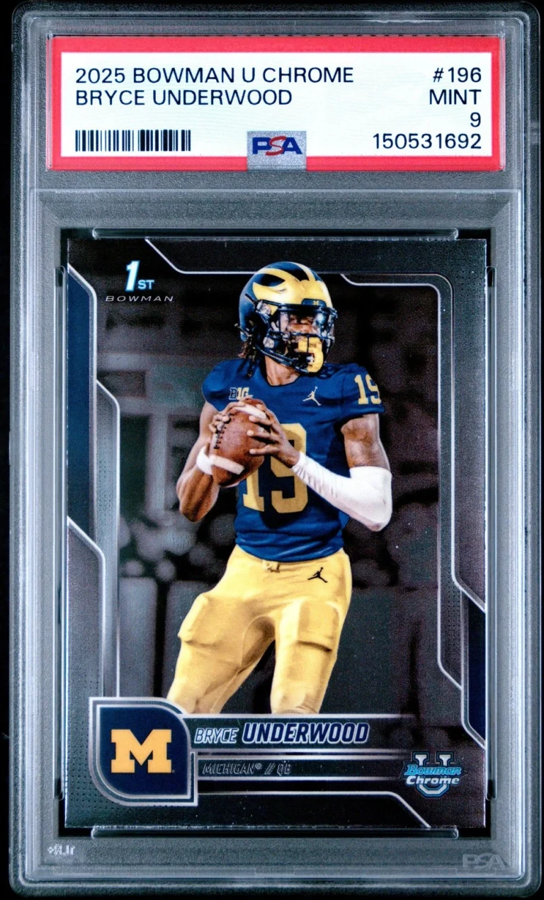 Graded 2025 Bowman University Chrome Bryce Underwood 196 RC Card PSA 9