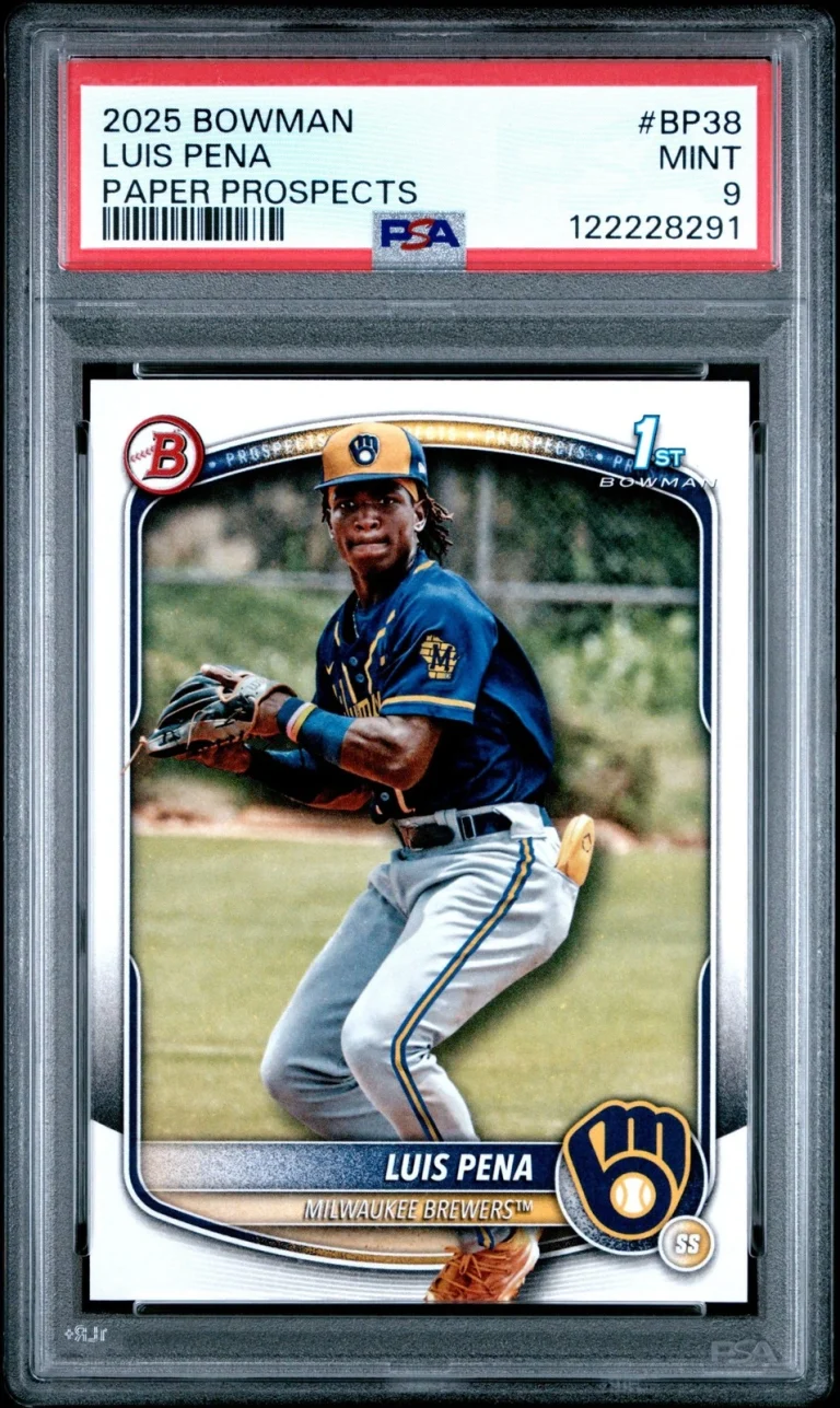 Graded 2025 Topps Bowman Luis Pena #BP38 Paper Prospects RC Card PSA 9