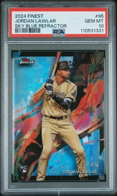 Graded 2024 Topps Finest Jordan Lawlar #95 /325 Sky Blue REF RC Card PSA 10