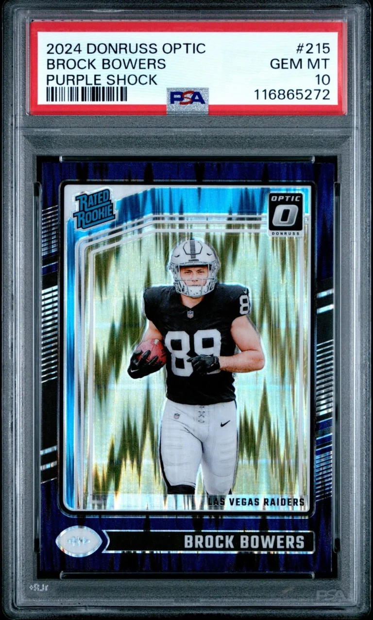 Graded 2024 Donruss Optic Brock Bowers #215 Purple Shock RC Card PSA 10