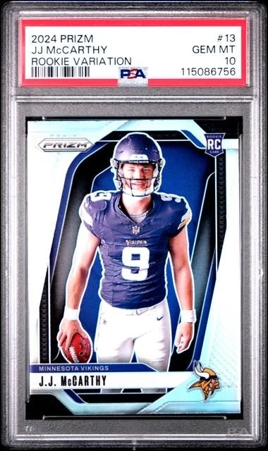 Graded 2024 Panini Prizm Rookie Variation JJ McCarthy 13 Rookie Card PSA 10