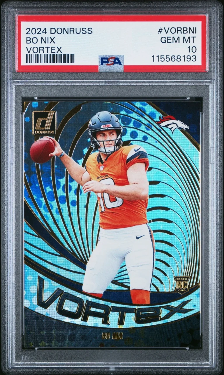 Graded 2024 Panini Donruss Bo Nix #VORBNI Vortex Rookie RC Card PSA 10