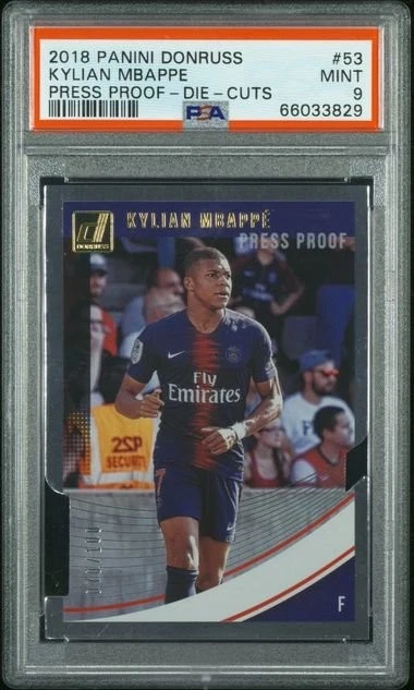 Graded 2018 Donruss Press Proof Die Cut Kylian Mbappe #53 /100 Card PSA 9