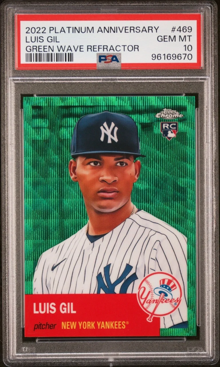 Graded 2022 Topps Platinum Luis Gil #469 Green Wave REF /99 Card PSA 10