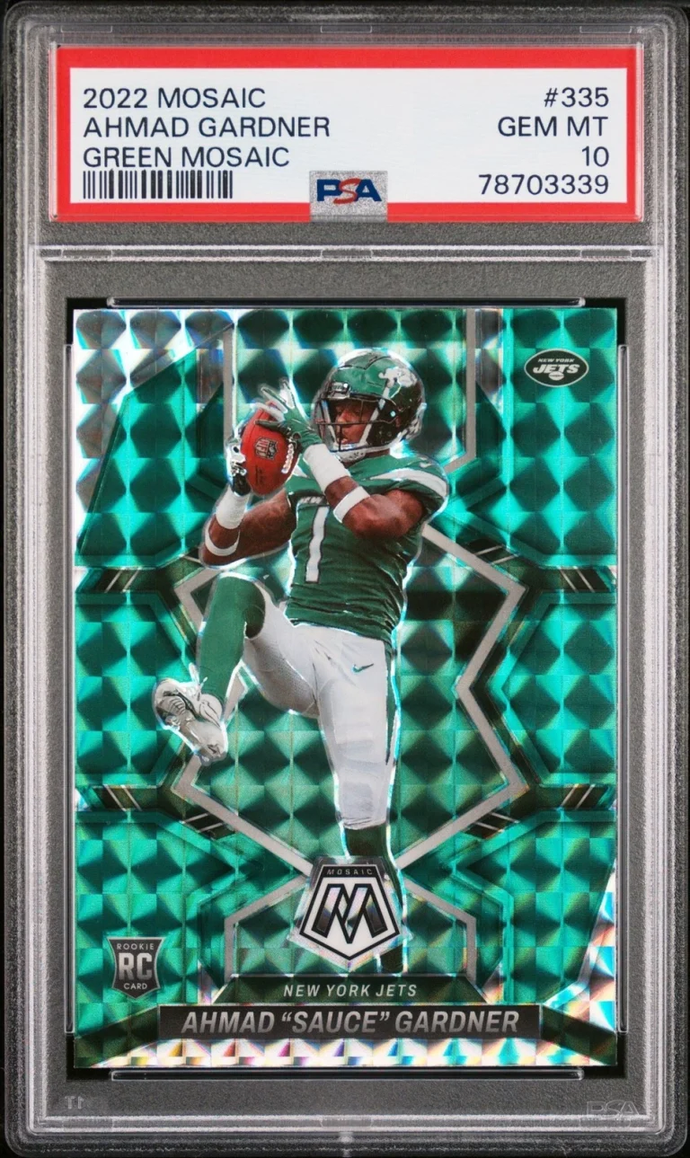 Graded 2022 Mosaic Ahmad Sauce Gardner #335 Green Mosaic RC Card PSA 10