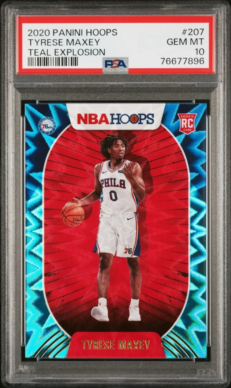 Graded 2020 Panini Hoops Tyrese Maxey #207 Teal Explosion Card PSA 10
