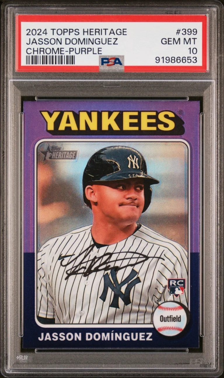Graded 2024 Topps Heritage Jasson Dominguez #399 Purple RC Card PSA 10