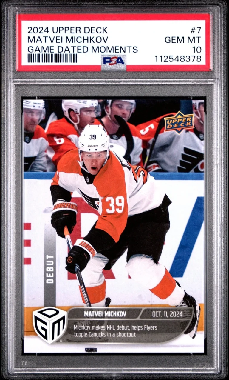 Graded 2024 UD Matvei Michkov #7 Game Dated Moments Rookie RC Card PSA 10