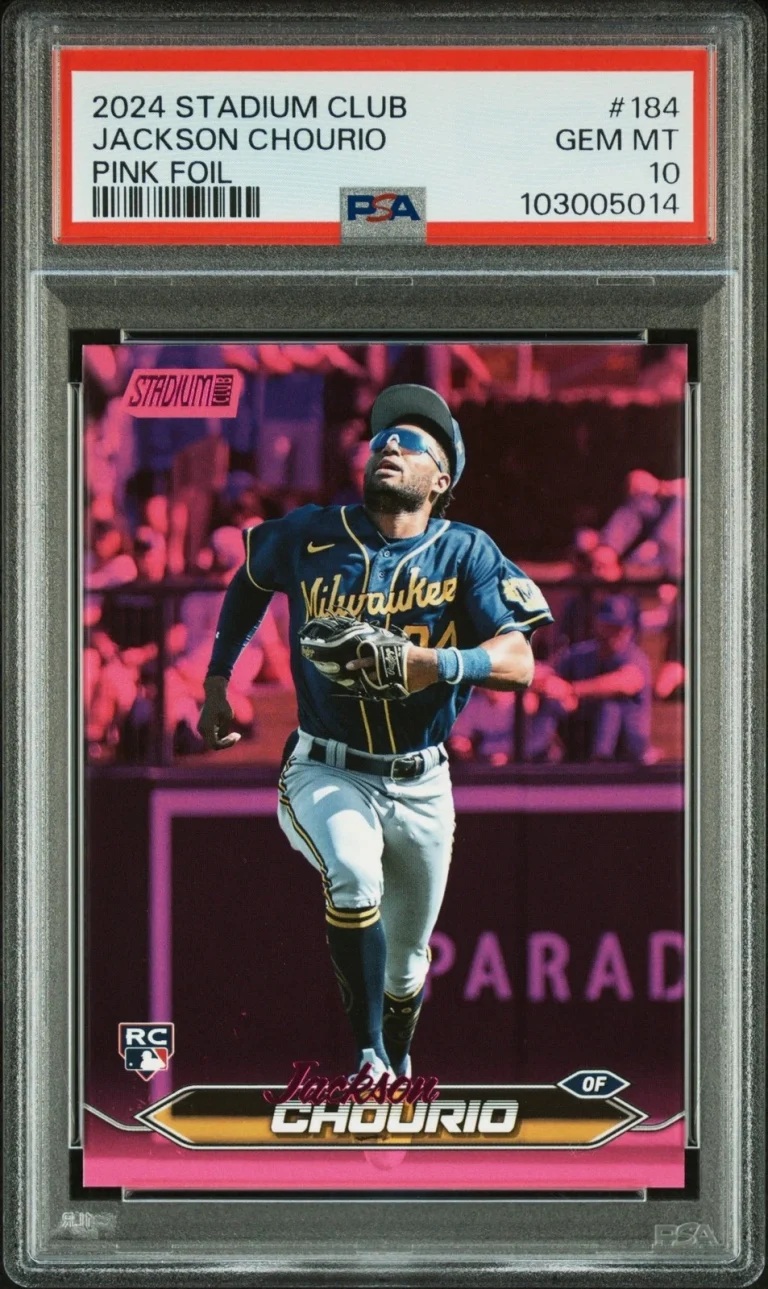 Graded 2024 Topps Stadium Club Jackson Chourio #184 Pink RC Card PSA 10