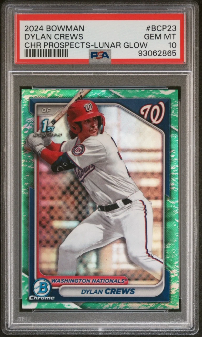 Graded 2024 Bowman Dylan Crews #BCP23 Chrome Lunar Glow RC Card PSA 10