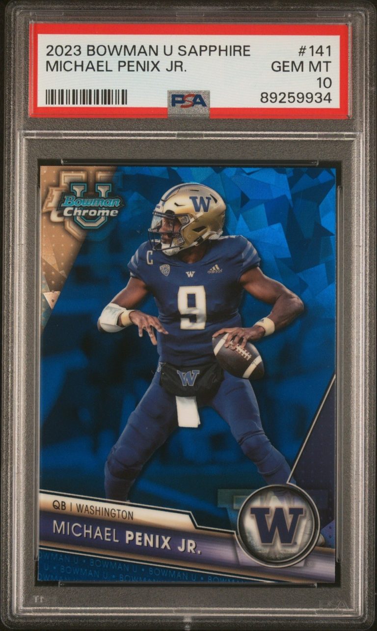 Graded 2023 Topps Bowman U Sapphire Michael Penix Jr. #141 Card PSA 10