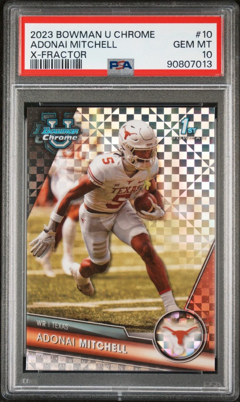 Graded 2023 Bowman U Chrome Adonai Mitchell #10 Xfractor RC Card PSA 10