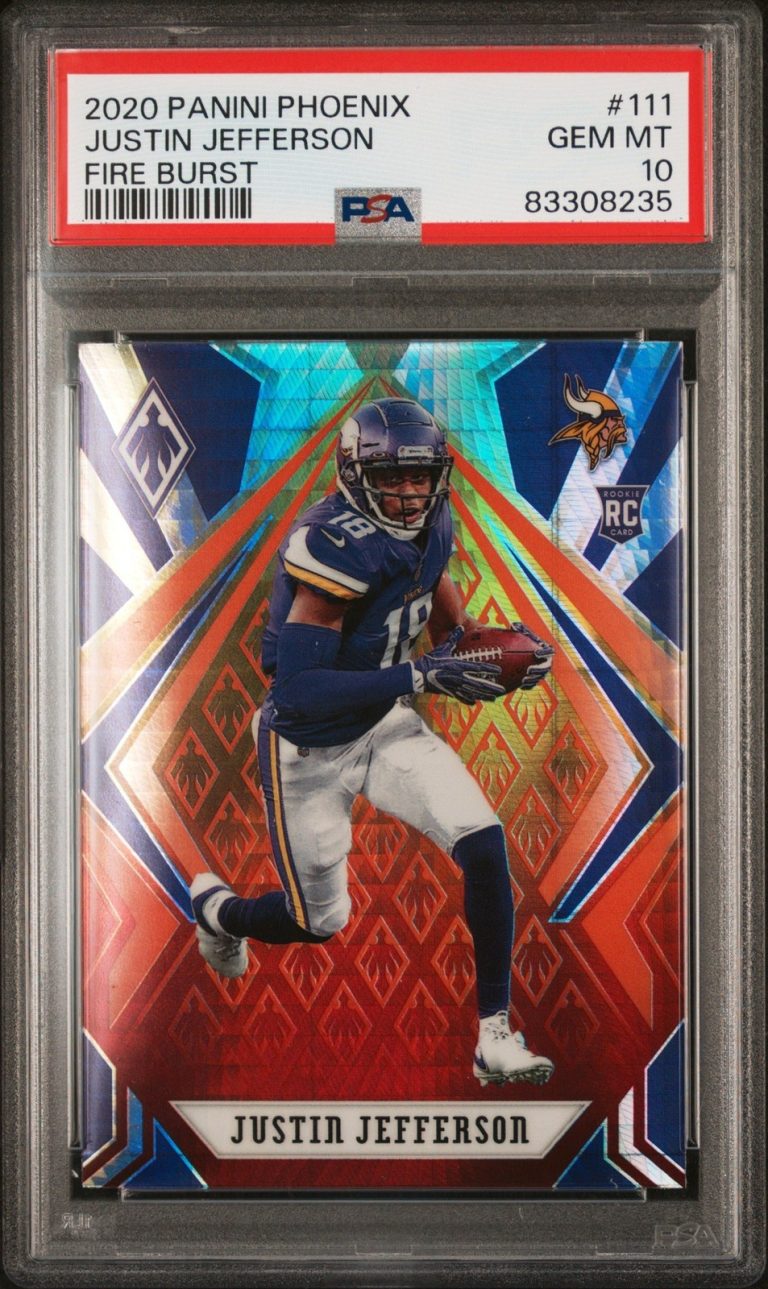 Graded 2020 Panini Phoenix Justin Jefferson #111 Fire Burst Card PSA 10