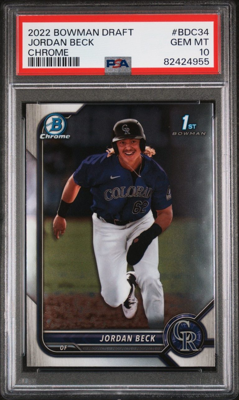 Graded 2022 Bowman Draft Jordan Beck #BDC34 Chrome Rookie Card PSA 10