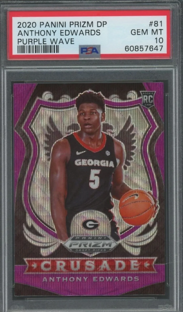 Graded 2020 Panini Prizm Anthony Edwards #81 Purple Wave Card PSA 10