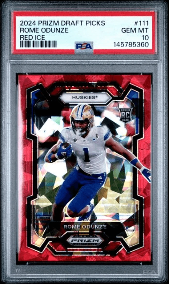 Graded 2024 Prizm DP Rome Odunze #111 Red Ice Rookie Football Card PSA 10
