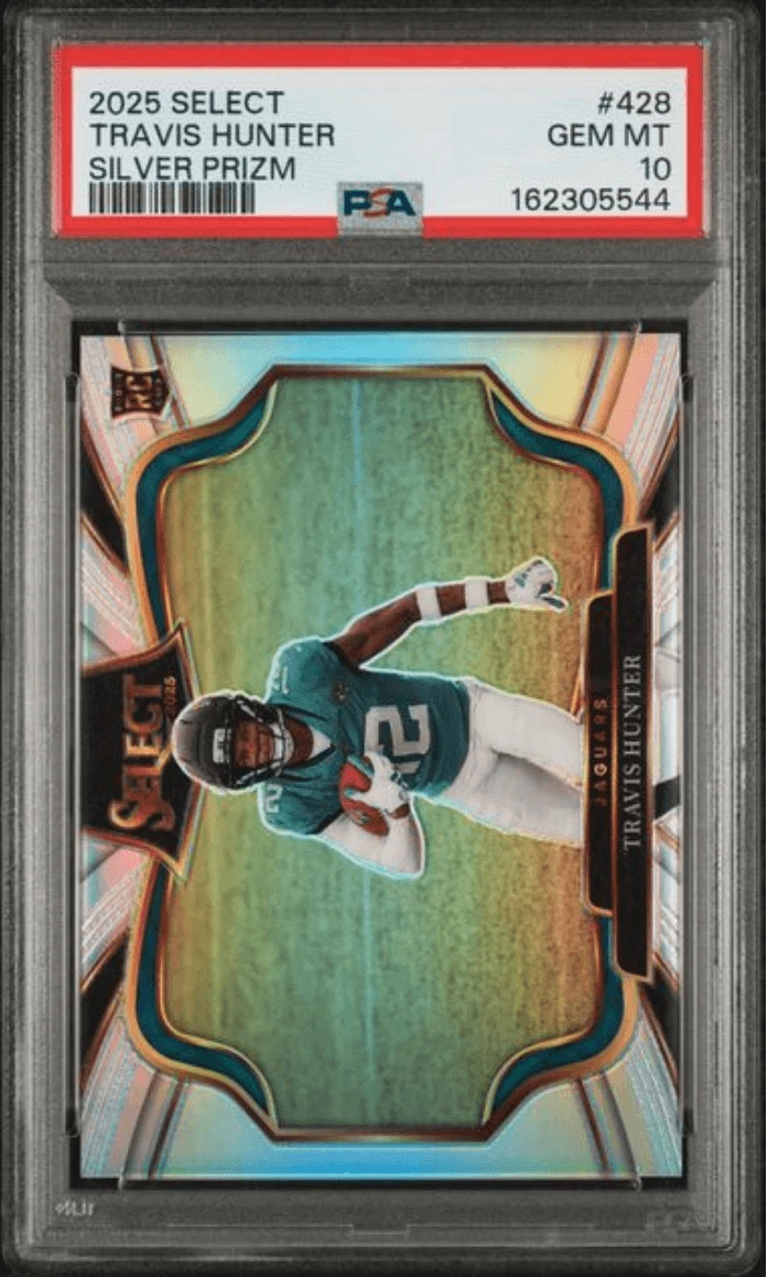 Graded 2025 Panini Select Travis Hunter #428 Silver RC Football Card PSA 10