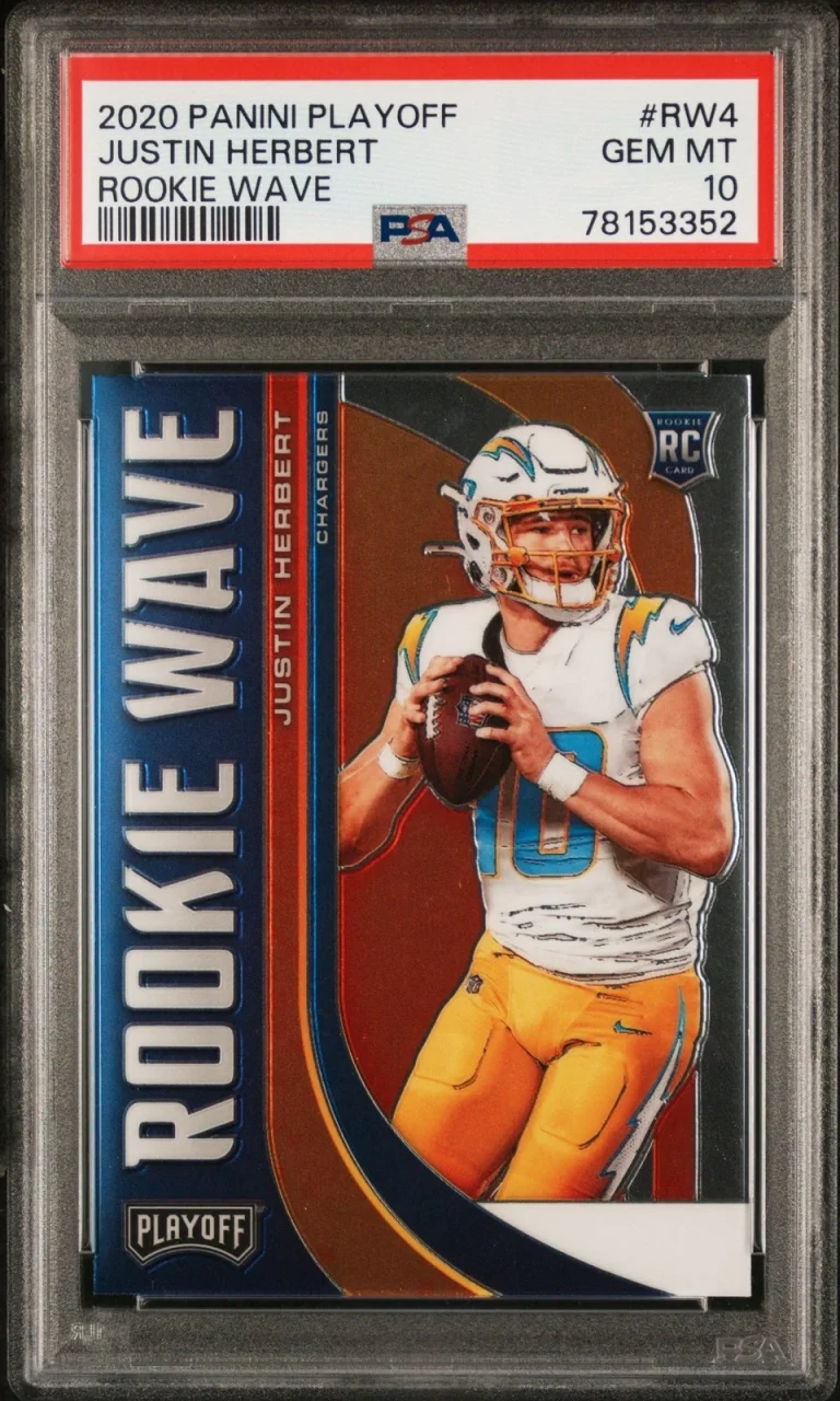 Graded 2020 Panini Playoff Justin Herbert #RW4 Rookie Wave RC Card PSA 10