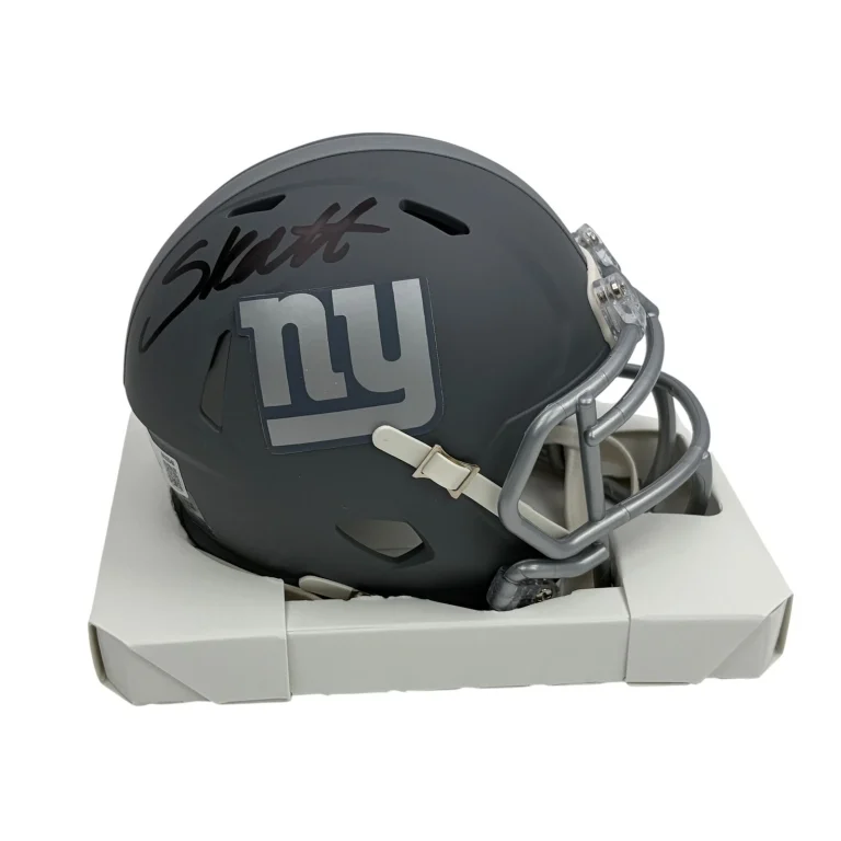 Autographed/Signed Cam Skattebo NY Giants Slate Mini Helmet Beckett BAS COA
