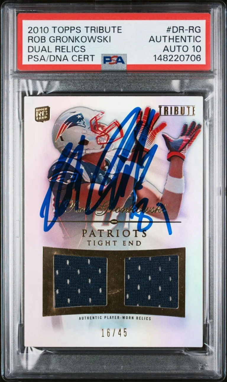 2010 Topps Tribute Rob Gronkowski Signed Rookie Dual Relics RPA /45 PSA AUTO 10