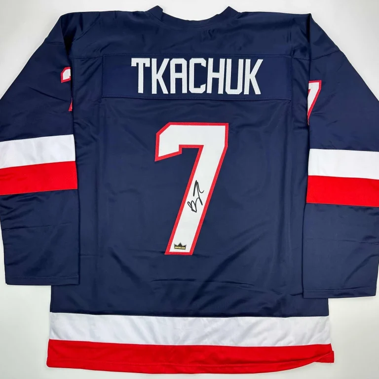 Facsimile Autographed Brady Tkachuk United States USA Blue Jersey XL
