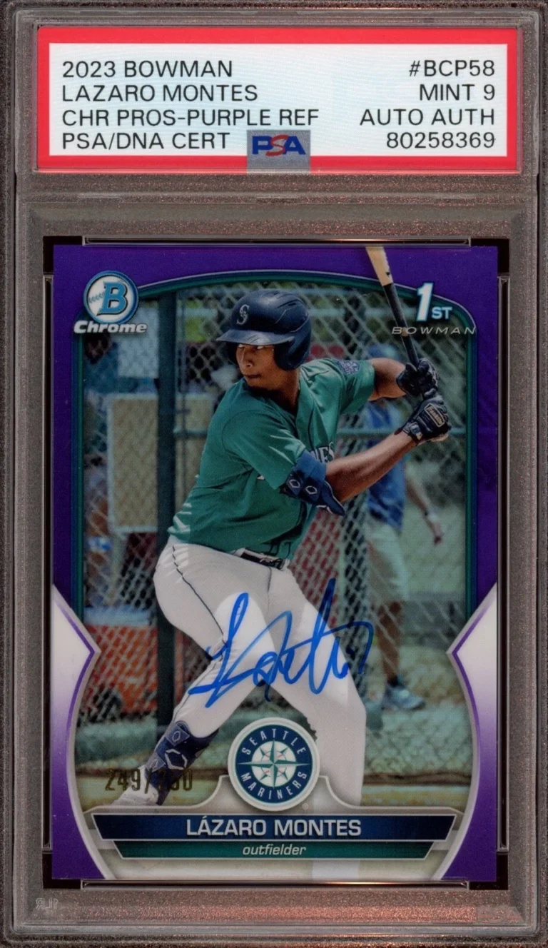 2023 Bowman Chrome Prospects Lazaro Montes Purple Refractor Auto /250 PSA MINT 9