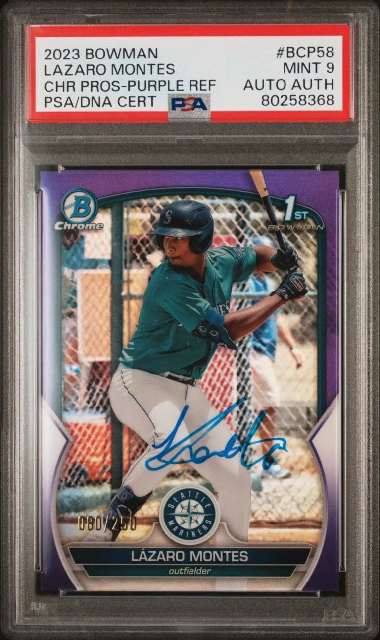 2023 Bowman Chrome Prospects Lazaro Montes Purple Refractor Auto /250 PSA MINT 9