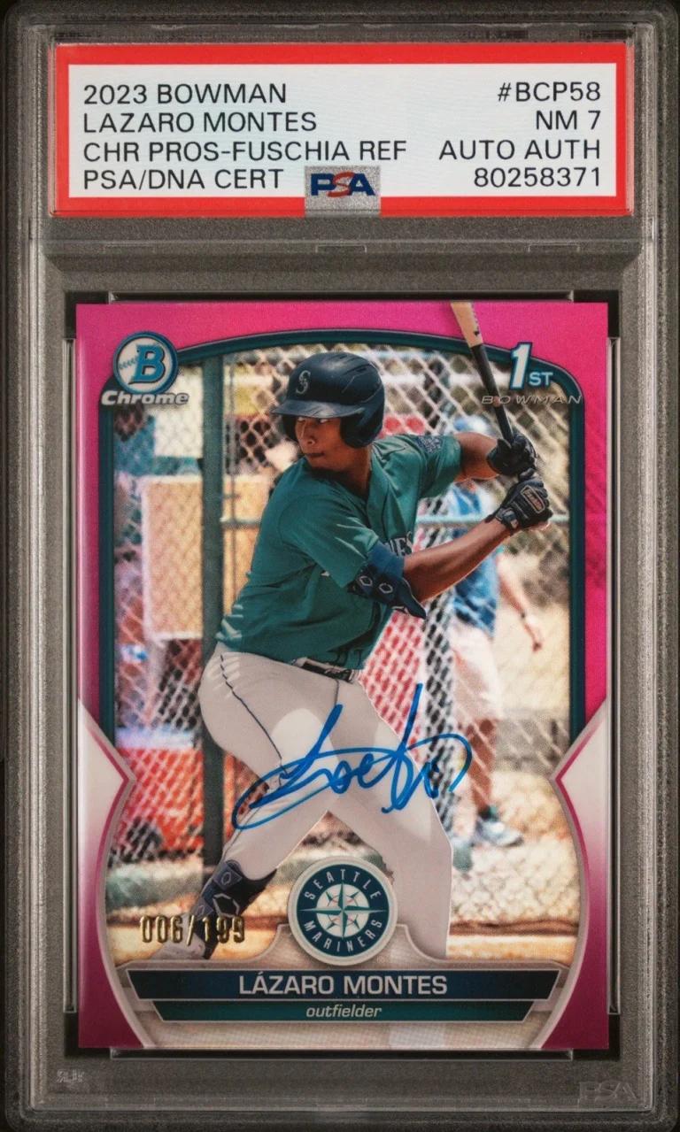 2023 Bowman Chrome Lazaro Montes Fuschia Refractor /199 Auto PSA 7 MARINERS