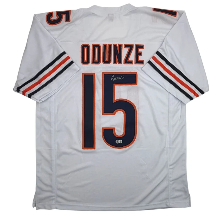 Autographed/Signed Rome Odunze Chicago White Football Jersey Beckett COA