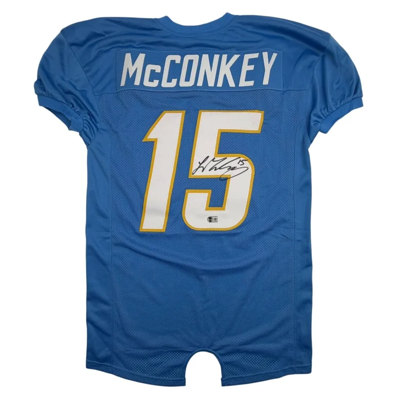 Autographed/Signed Ladd McConkey LA Powder Blue Jersey Beckett BAS COA