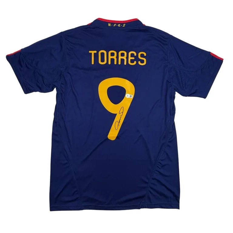 Autographed/Signed Fernando Torres Spain Blue Soccer Jersey Beckett COA #2
