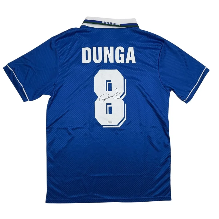 Autographed/Signed Carlos Dunga Brazil Blue Soccer Jersey Beckett BAS COA