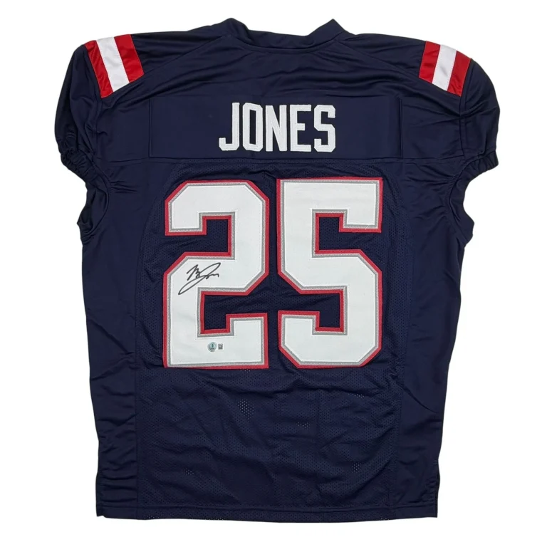 Autographed/Signed Marcus Jones New England Blue Cut Jersey Beckett BAS COA