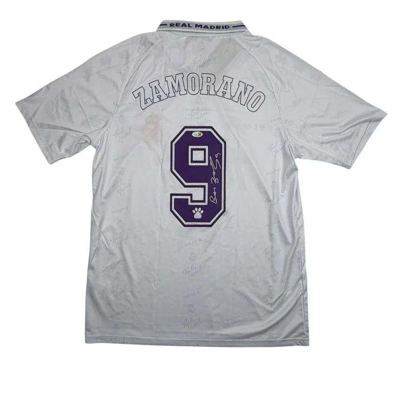 Autographed/Signed Ivan Zamorano Real Madrid White Soccer Jersey JSA COA