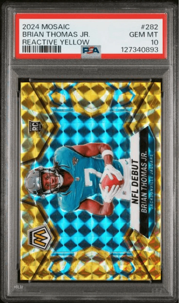 Graded 2024 Mosaic Brian Thomas Jr #282 Reactive Yellow Rookie Card PSA 10
