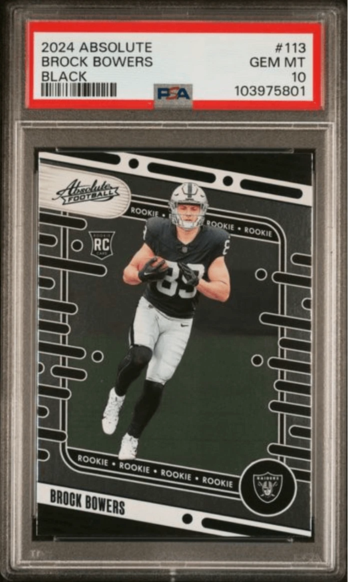 Graded 2024 Panini Absolute Brock Bowers #113 Black RC Football Card PSA 10