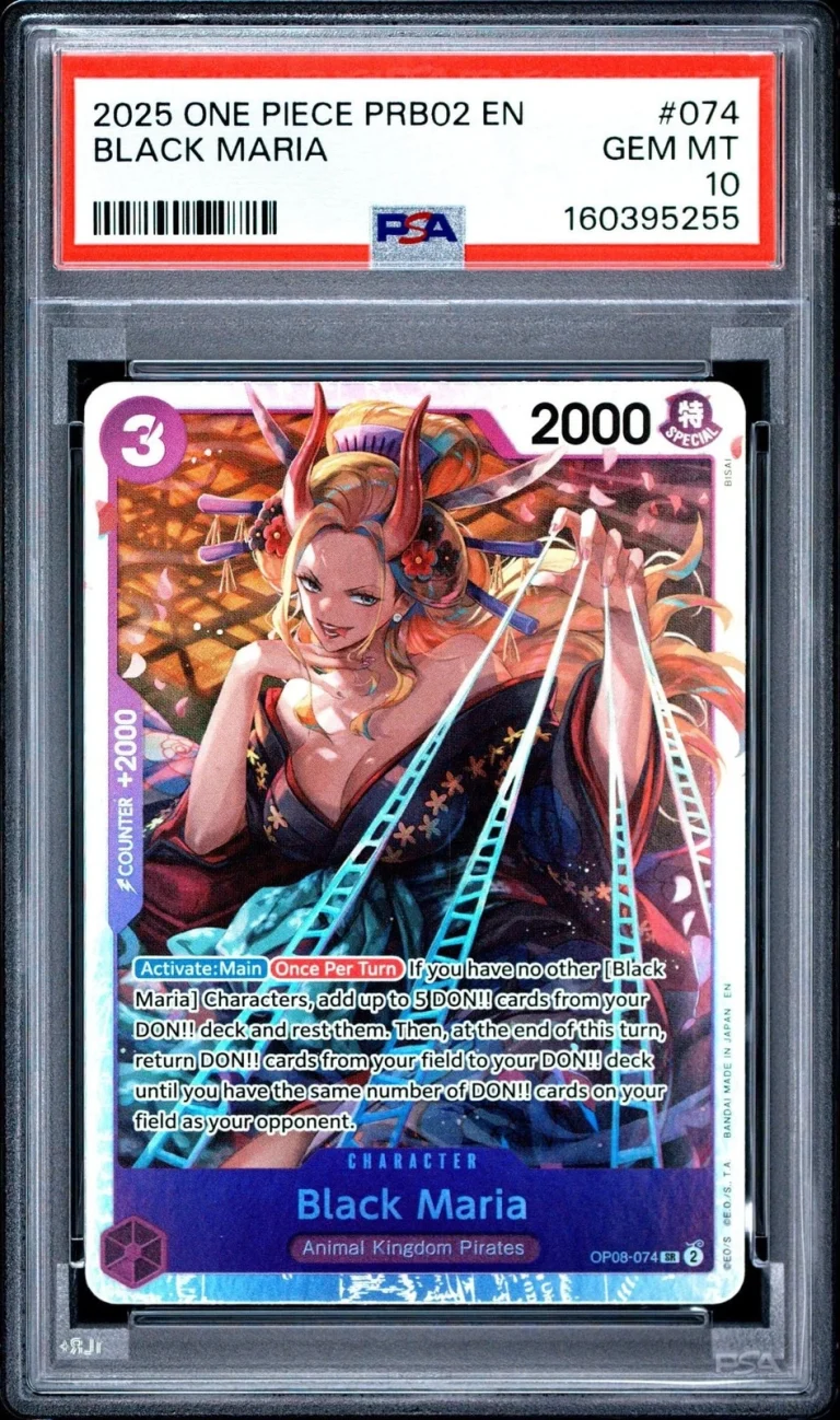 Graded 2025 One Piece Black Maria 074 OP08 Trading Card PSA 10 Gem Mint