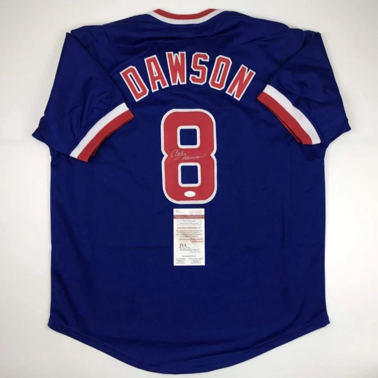 Autographed/Signed ANDRE DAWSON Chicago Blue Baseball Jersey JSA COA Auto