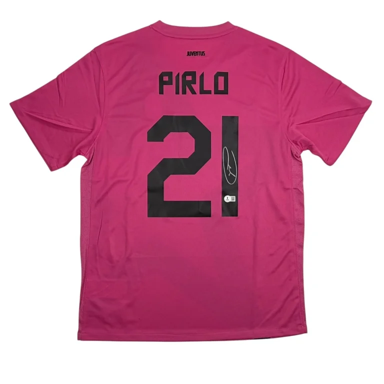 Autographed/Signed Andrea Pirlo Juventus Pink Soccer Jersey Beckett BAS COA
