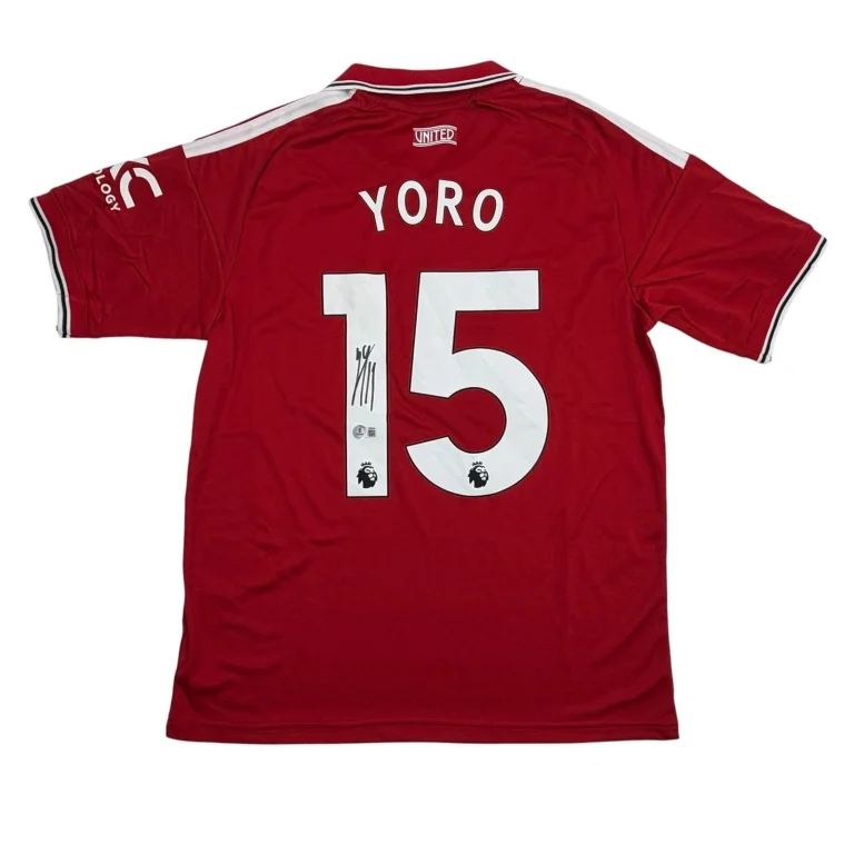 Autographed/Signed Leny Yoro Manchester United Red Jersey Beckett BAS COA