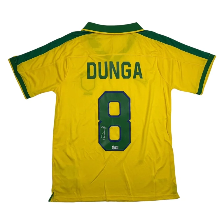 Autographed/Signed Carlos Dunga Brazil Yellow Soccer Jersey Beckett BAS COA